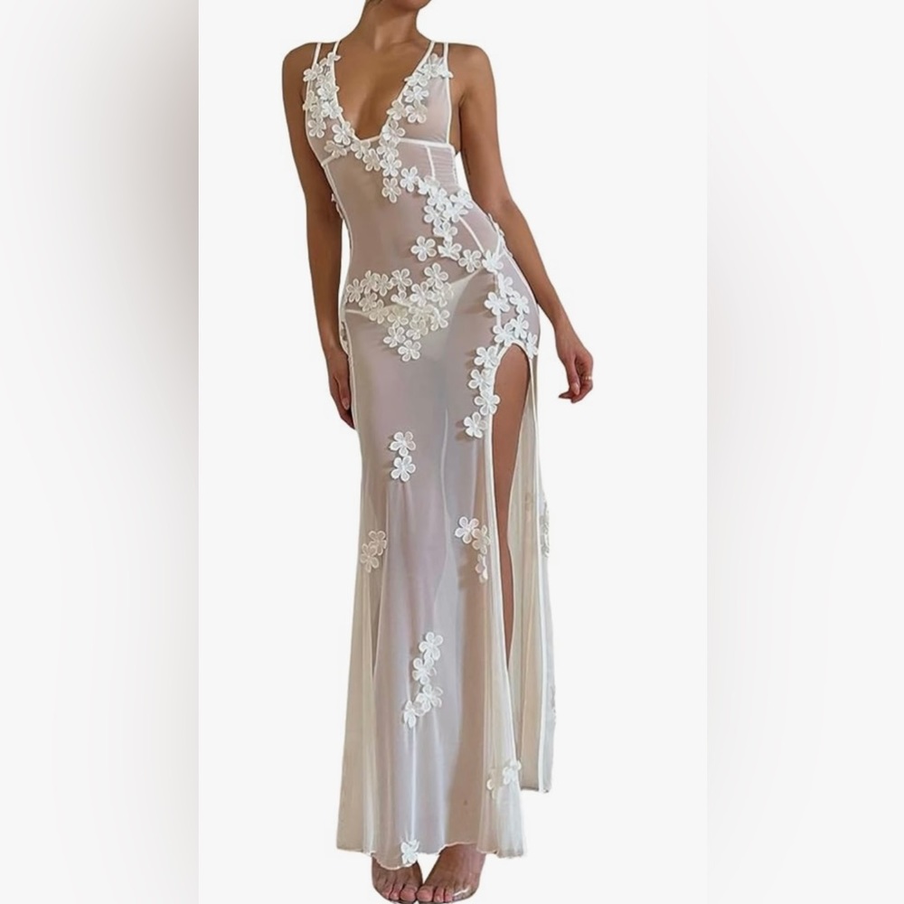 Maxi Dress Low Cut Backless Spaghetti Strap Bodycon Long Split Dress